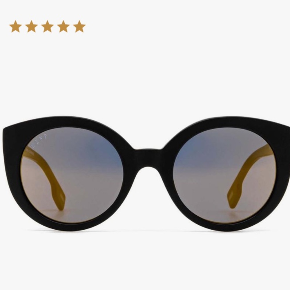 Diff Emmy Black Gold Mirrored Cat Eye Sunglasses